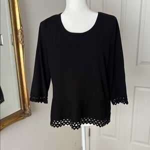 Talbots Black 3/4 Sleeve Blouse with Cutout Trim